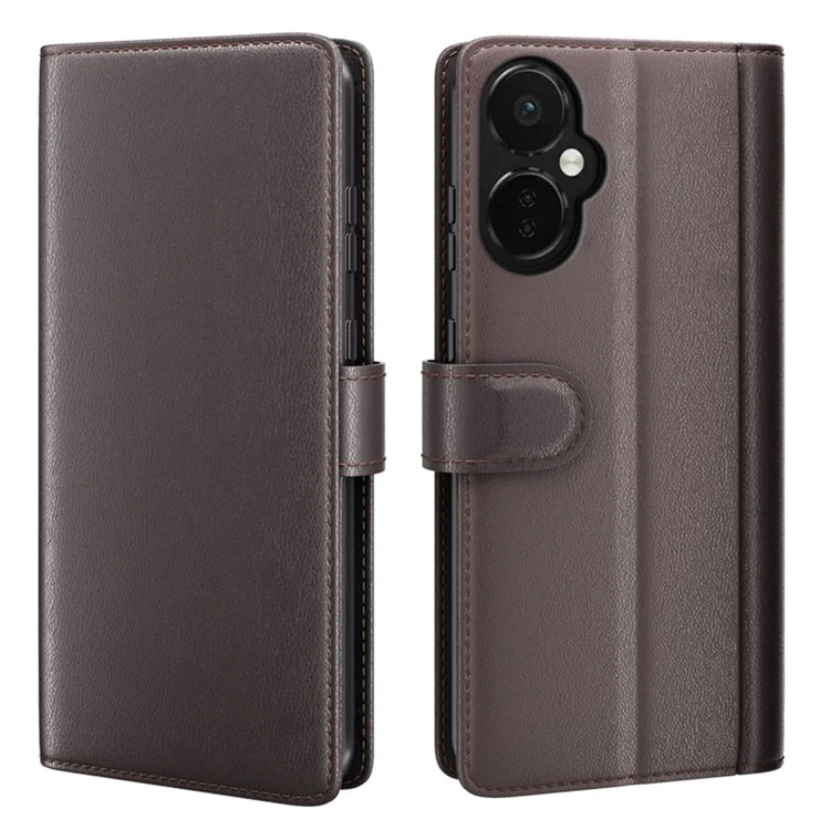 For OnePlus Nord CE 3 Lite 5G / Nord N30 5G Case Genuine Split Leather Phone Cover with Wallet Stand - Brown