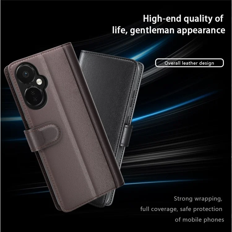 For OnePlus Nord CE 3 Lite 5G / Nord N30 5G Case Genuine Split Leather Phone Cover with Wallet Stand - Brown