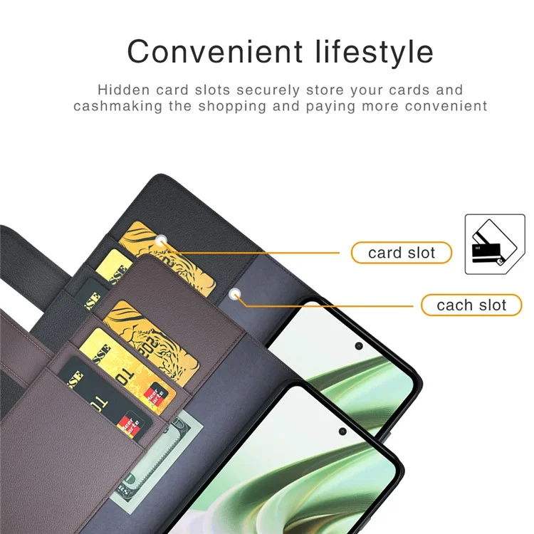 For OnePlus Nord CE 3 Lite 5G / Nord N30 5G Case Genuine Split Leather Phone Cover with Wallet Stand - Brown