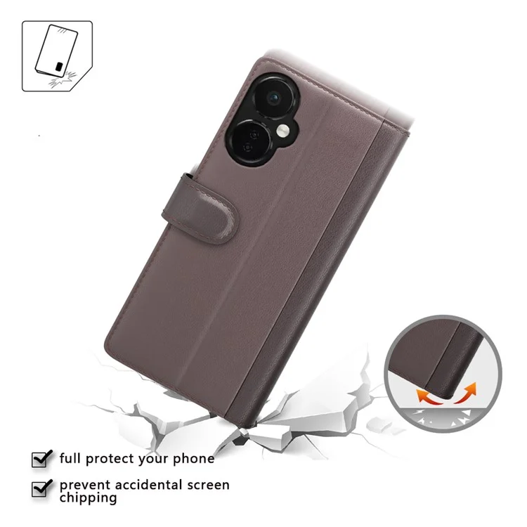 For OnePlus Nord CE 3 Lite 5G / Nord N30 5G Case Genuine Split Leather Phone Cover with Wallet Stand - Brown