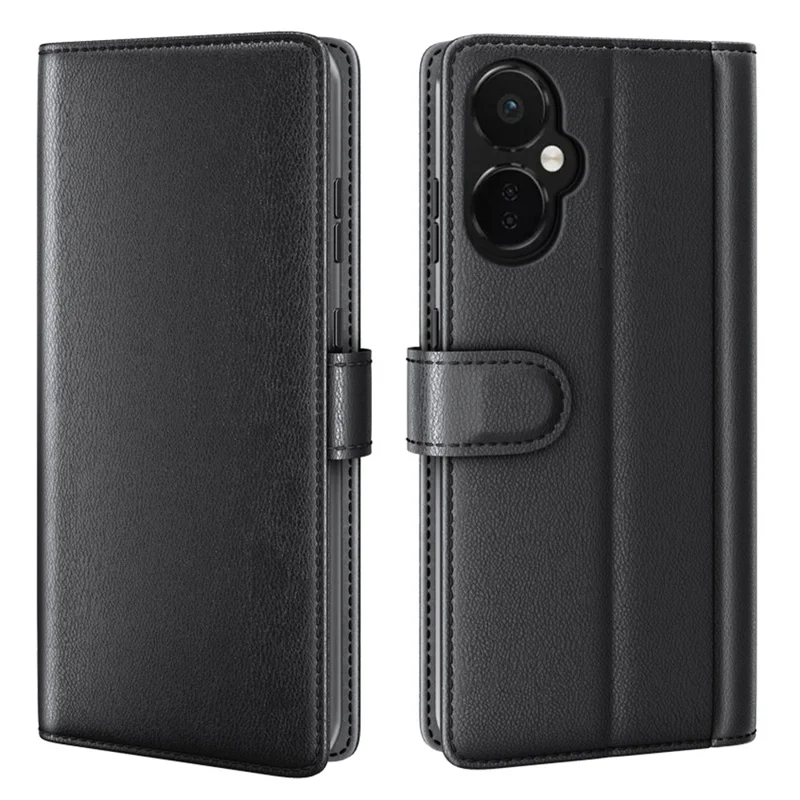 For OnePlus Nord CE 3 Lite 5G / Nord N30 5G Case Genuine Split Leather Phone Cover with Wallet Stand - Black