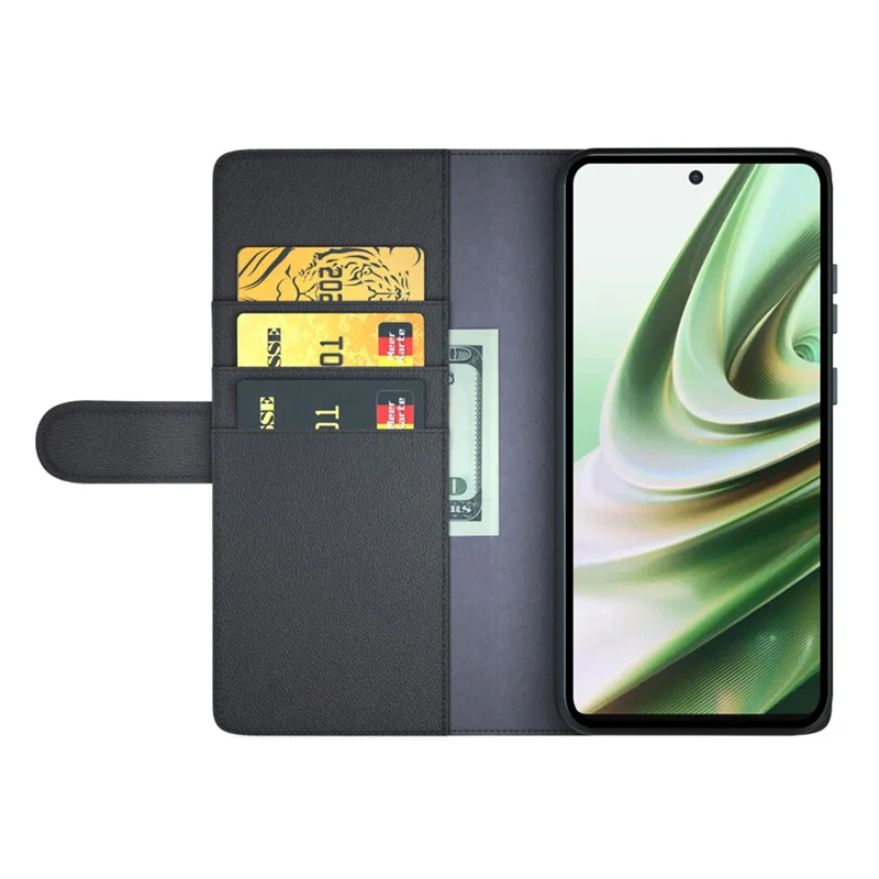 For OnePlus Nord CE 3 Lite 5G / Nord N30 5G Case Genuine Split Leather Phone Cover with Wallet Stand - Black