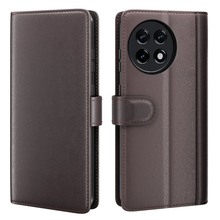 Для OnePlus Ace 2 5G / 11R 5G Чехол для телефона Genuine Split Leather Shockproof Phone Cover Stand Wallet - Brown