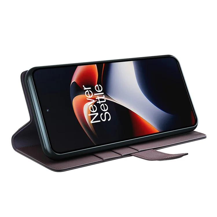 Для OnePlus Ace 2 5G / 11R 5G Чехол для телефона Genuine Split Leather Shockproof Phone Cover Stand Wallet - Brown