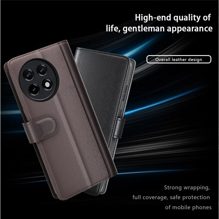 Для OnePlus Ace 2 5G / 11R 5G Чехол для телефона Genuine Split Leather Shockproof Phone Cover Stand Wallet - Brown