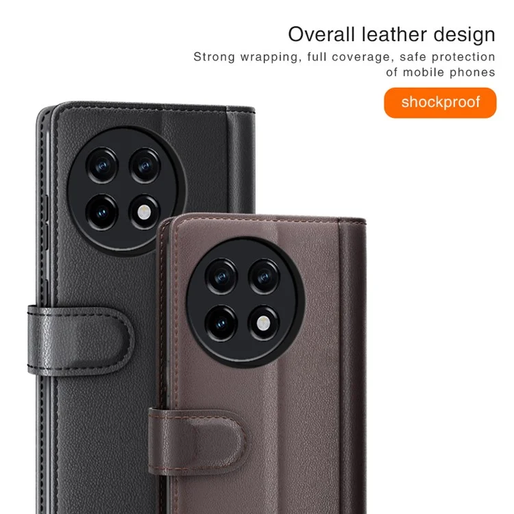 Для OnePlus Ace 2 5G / 11R 5G Чехол для телефона Genuine Split Leather Shockproof Phone Cover Stand Wallet - Brown