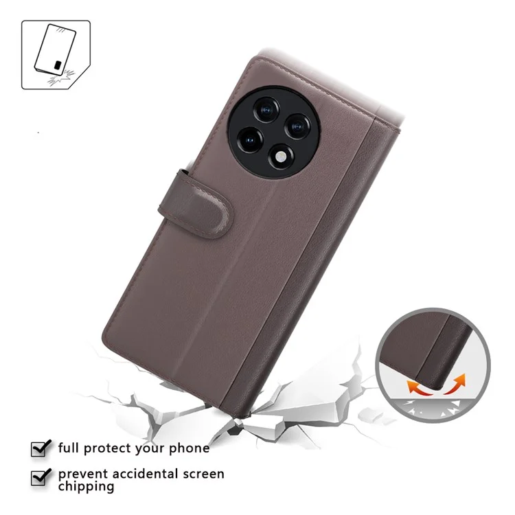 Для OnePlus Ace 2 5G / 11R 5G Чехол для телефона Genuine Split Leather Shockproof Phone Cover Stand Wallet - Brown