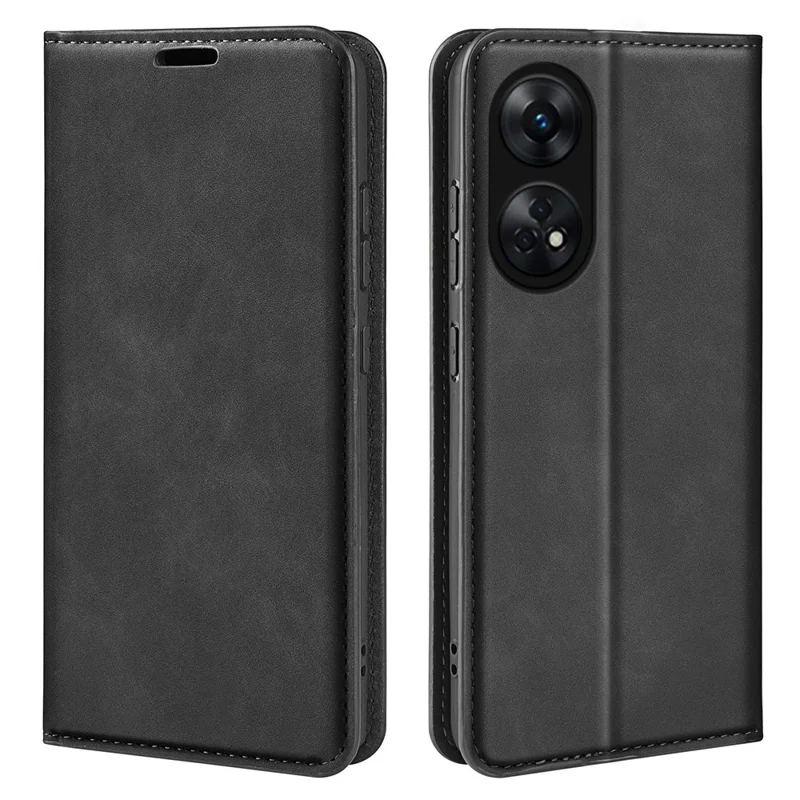 Pour Oppo Reno8 T 4G Coque de téléphone magnétique Peau de touche - Feeling PU Leather Stand Wallet Phone Case - Noir