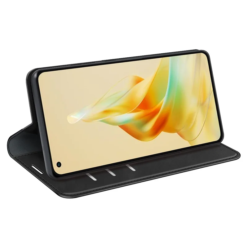 Pour Oppo Reno8 T 4G Coque de téléphone magnétique Peau de touche - Feeling PU Leather Stand Wallet Phone Case - Noir
