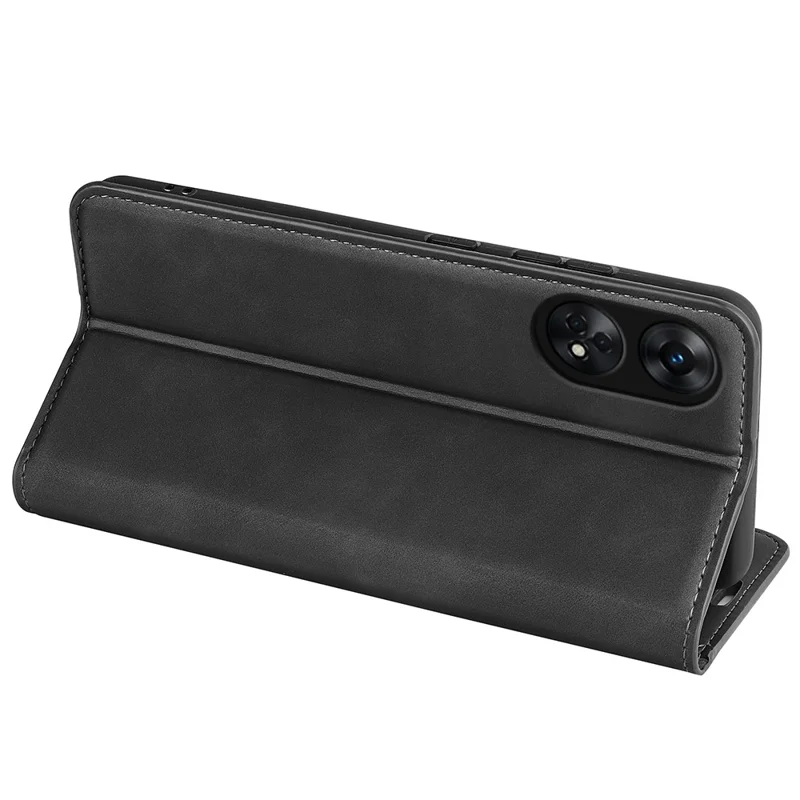 Pour Oppo Reno8 T 4G Coque de téléphone magnétique Peau de touche - Feeling PU Leather Stand Wallet Phone Case - Noir