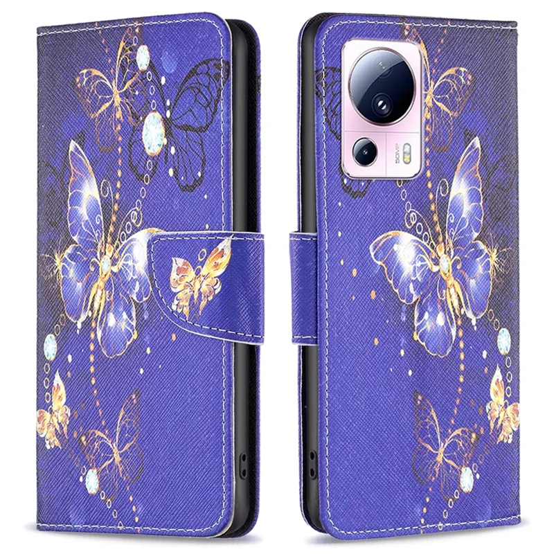 For Xiaomi 13 Lite / Civi 2 5G Wallet Phone Case Pattern Printing PU Leather Flip Stand Cover - Purple Butterflies