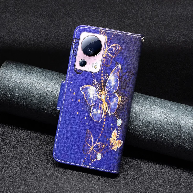 For Xiaomi 13 Lite / Civi 2 5G Wallet Phone Case Pattern Printing PU Leather Flip Stand Cover - Purple Butterflies