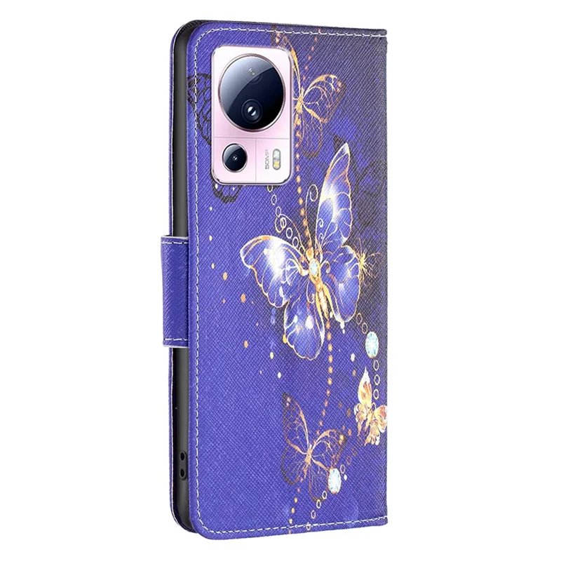 For Xiaomi 13 Lite / Civi 2 5G Wallet Phone Case Pattern Printing PU Leather Flip Stand Cover - Purple Butterflies