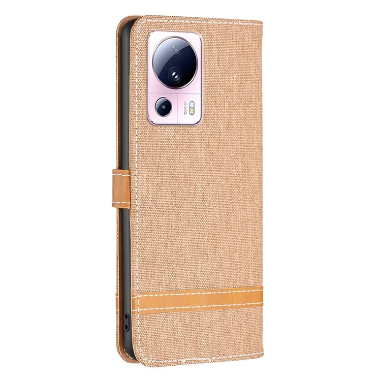 Per Xiaomi 13 Lite / Civi 2 5G Jeans Cloth Splicing PU Leather Wallet Cover Anti-drop Flip Stand Phone Case - Marrone