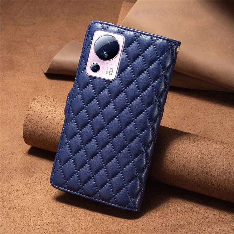 BINFEN COLOR BF Style-15 für Xiaomi 13 Lite / Civi 2 5G Reißverschlusstasche PU-Ledertasche Telefonständer-Abdeckung - Dunkelblau