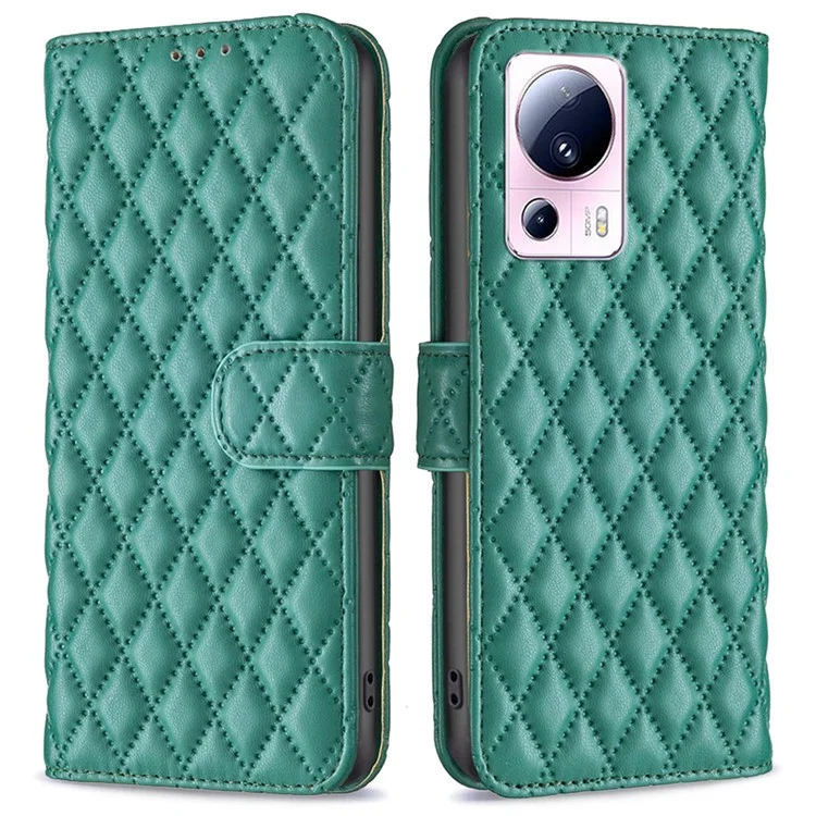 BINFEN COLOR BF Style-14 Phone Case for Xiaomi 13 Lite / Civi 2 5G , Leather Stand Wallet Cover - Green