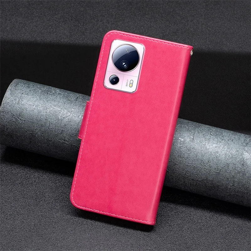 جراب جلد للفون من Xiaomi 13 Lite / Civi 2 5G مع محفظة وحامل وتصميم فراشات مطبوع مع حزام - وردي