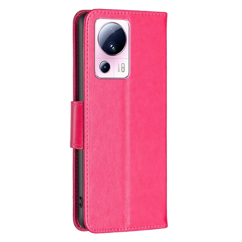 جراب جلد للفون من Xiaomi 13 Lite / Civi 2 5G مع محفظة وحامل وتصميم فراشات مطبوع مع حزام - وردي