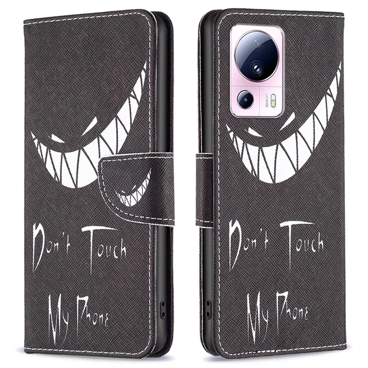 For Xiaomi 13 Lite / Civi 2 5G Phone Case Pattern Printing PU Leather Wallet Stand Cover - Don't Touch My Phone