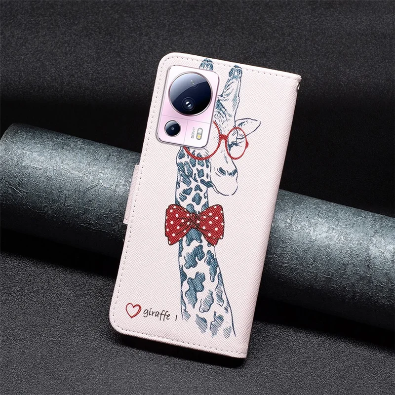 Série de cuir imprimé BF Pattern-1 pour Xiaomi 13 Lite / Civi 2 5G Étui de téléphone anti-chute en cuir PU avec support - Girafe