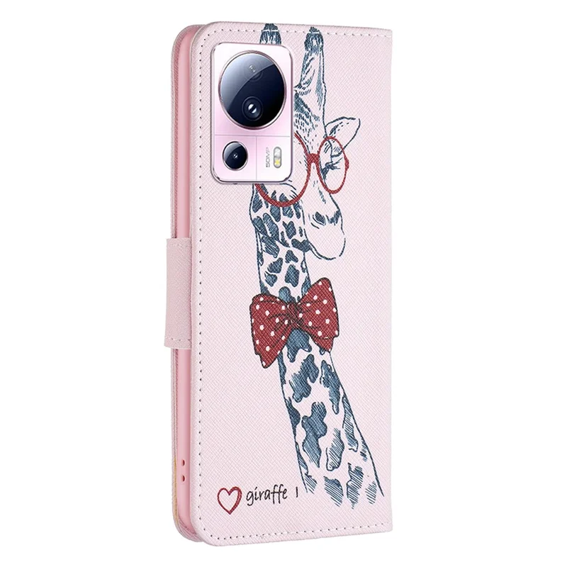 Série de cuir imprimé BF Pattern-1 pour Xiaomi 13 Lite / Civi 2 5G Étui de téléphone anti-chute en cuir PU avec support - Girafe