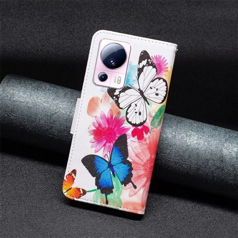 Série de Pochettes en Cuir à Motifs BF pour Xiaomi 13 Lite / Civi 2 5G, Coque de Protection Portefeuille en Cuir PU avec Support - Deux Papillons