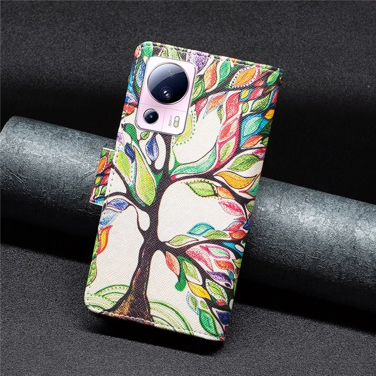 Série BF Pattern Printing Leather-4 para Xiaomi 13 Lite / Civi 2 5G Style-03 Zipper Wallet Phone Case PU Leather Stand Drop-proof Cover - Life Tree