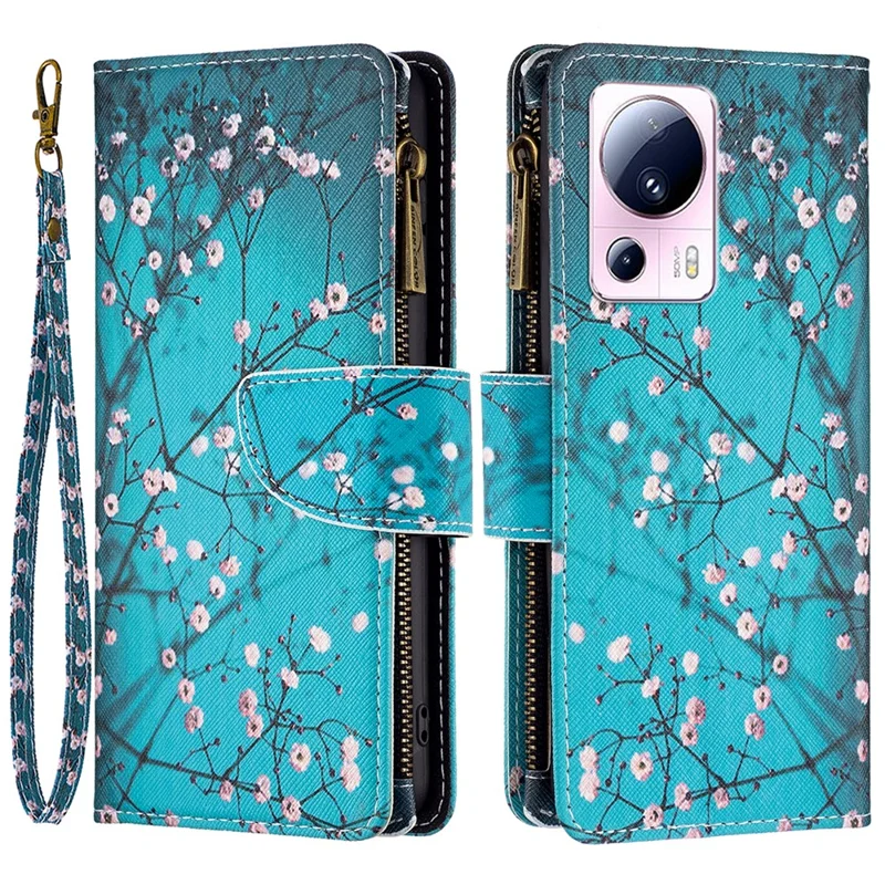 BF Pattern Printing Leather Series-4 Für Xiaomi 13 Lite / Civi 2 5G Style-03 Reißverschluss-Brieftasche Handyhülle PU-Leder Ständer Stoßfest - Pflaumenblüte