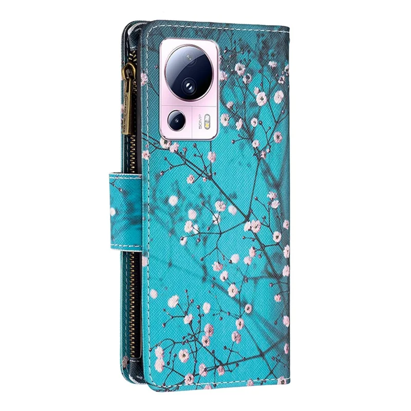 BF Pattern Printing Leather Series-4 Für Xiaomi 13 Lite / Civi 2 5G Style-03 Reißverschluss-Brieftasche Handyhülle PU-Leder Ständer Stoßfest - Pflaumenblüte