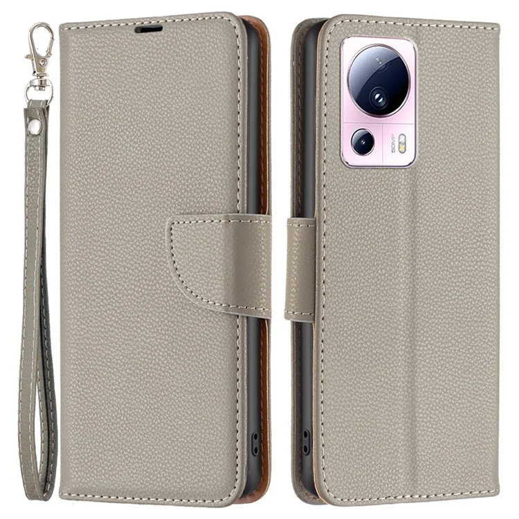 Для Xiaomi 13 Lite / Civi 2 5G Чехол-книжка из искусственной кожи с текстурой личи, со стойкой - серый