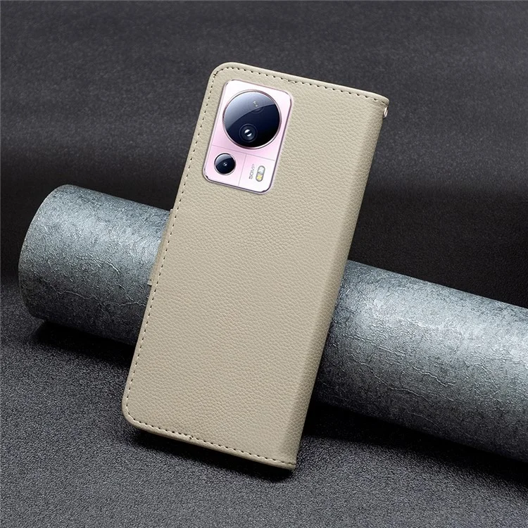 Для Xiaomi 13 Lite / Civi 2 5G Чехол-книжка из искусственной кожи с текстурой личи, со стойкой - серый