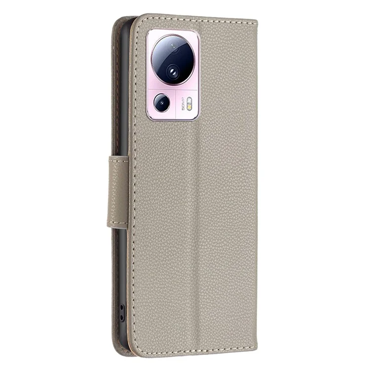 Для Xiaomi 13 Lite / Civi 2 5G Чехол-книжка из искусственной кожи с текстурой личи, со стойкой - серый