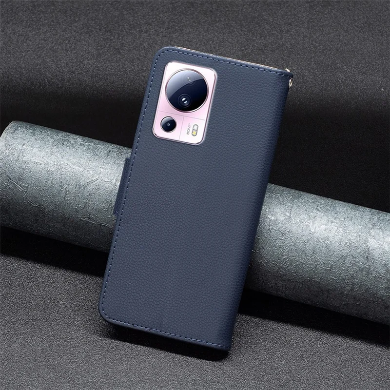 For Xiaomi 13 Lite / Civi 2 5G Wallet Case with Wrist Strap Litchi Texture Leather Phone Stand Cover - Dark Blue