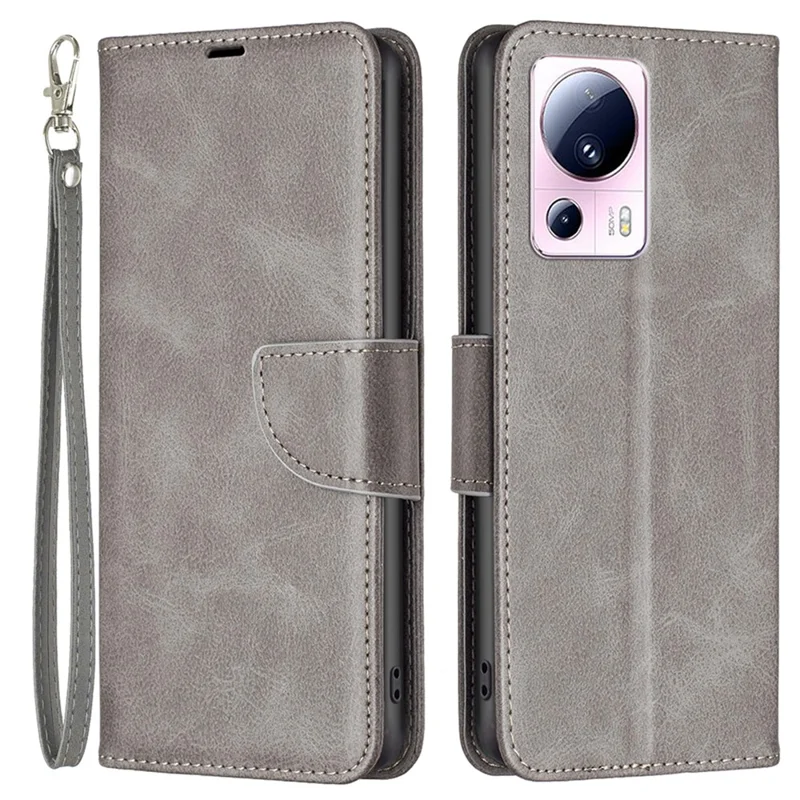 Série BF Leather-4 pour Xiaomi 13 Lite / Civi 2 5G Étui de téléphone avec support Étui portefeuille en cuir PU avec sangle - Gris