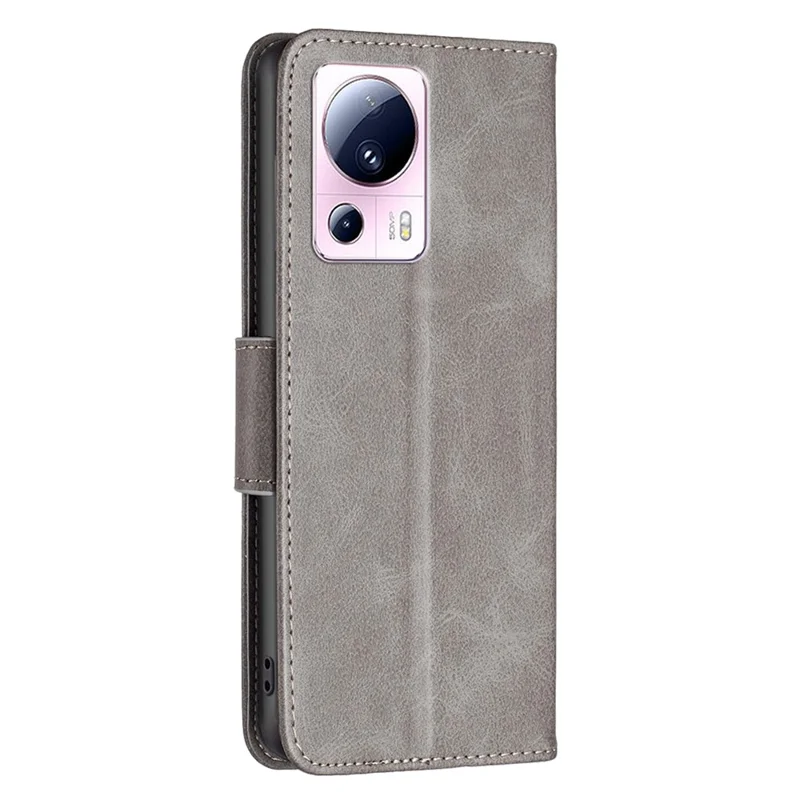 Série BF Leather-4 pour Xiaomi 13 Lite / Civi 2 5G Étui de téléphone avec support Étui portefeuille en cuir PU avec sangle - Gris