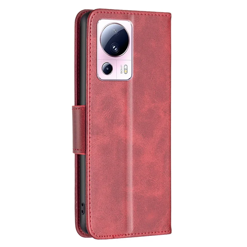 For Xiaomi 13 Lite / Civi 2 5G Case Smooth Leather Wallet Stand Mobile Phone Cover with Strap - Red