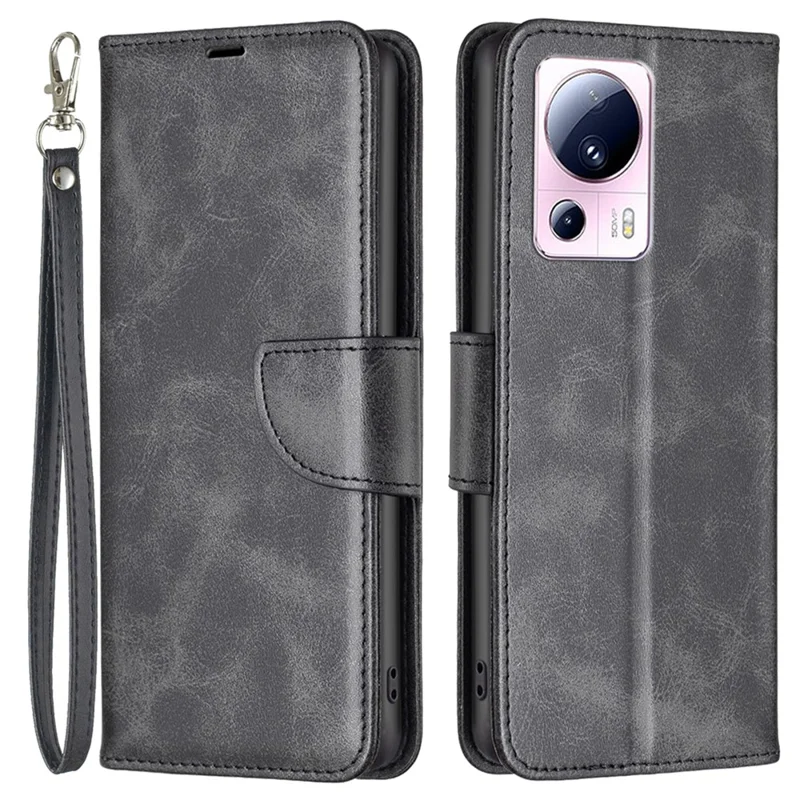 Für Xiaomi 13 Lite / Civi 2 5G Hülle Glattes Ledermappen-Handytasche mit Ständer und Gurt – Schwarz