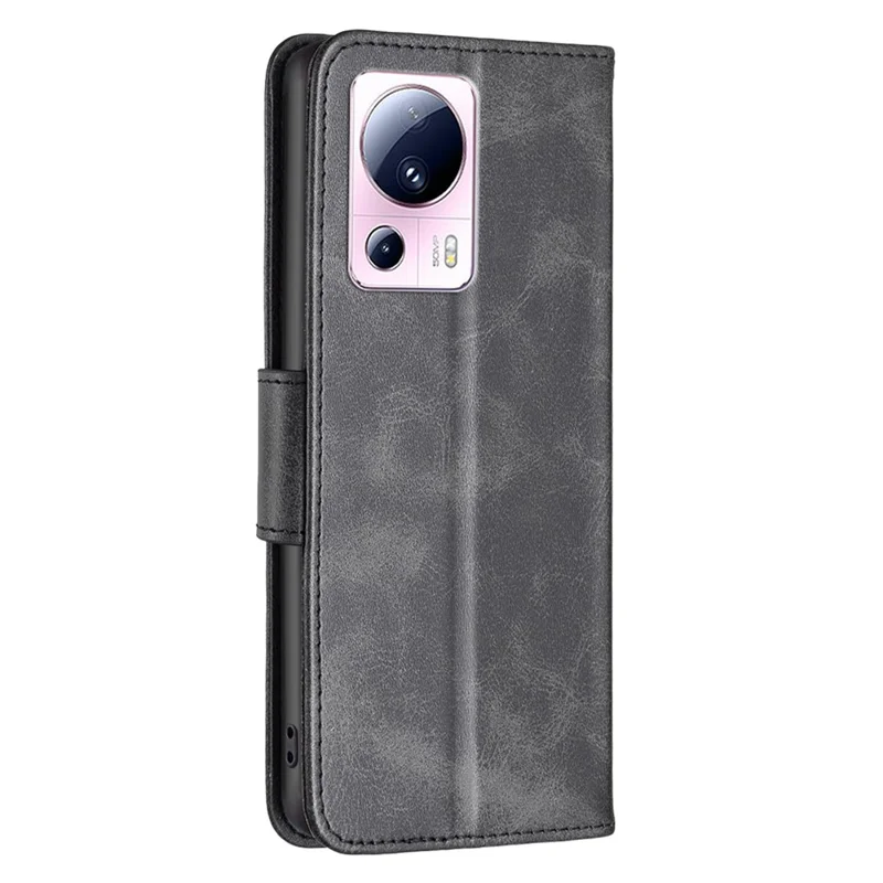 Für Xiaomi 13 Lite / Civi 2 5G Hülle Glattes Ledermappen-Handytasche mit Ständer und Gurt – Schwarz