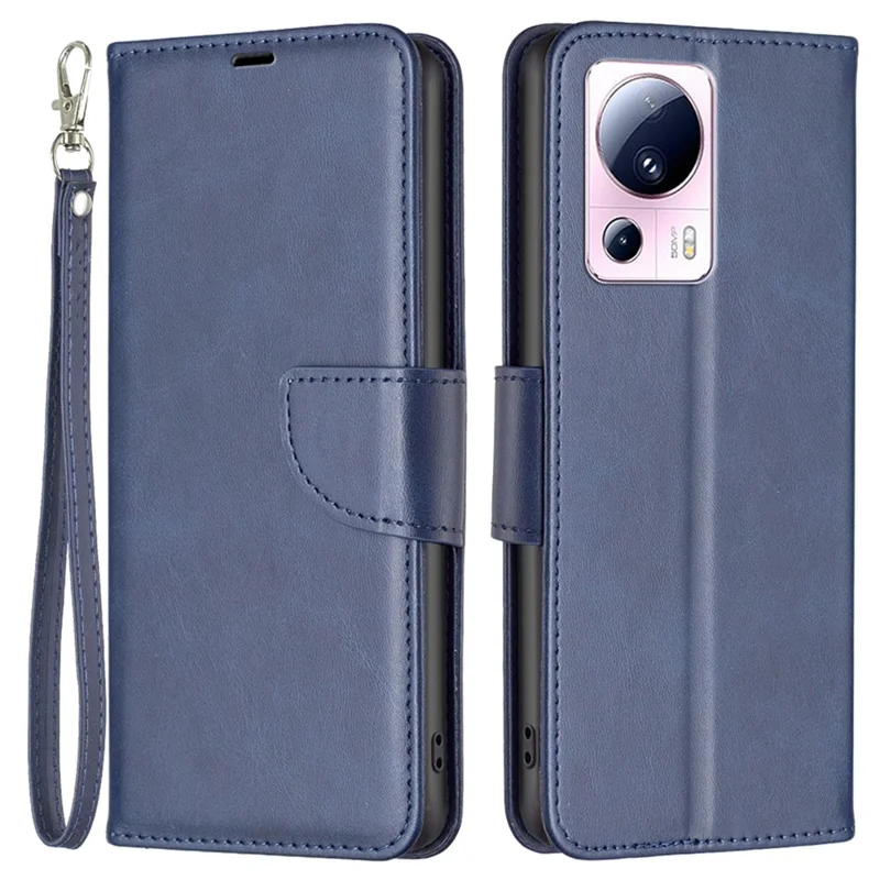 For Xiaomi 13 Lite / Civi 2 5G Case Smooth Leather Wallet Stand Mobile Phone Cover with Strap - Blue