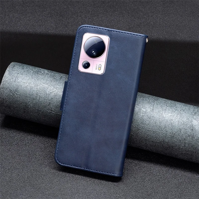For Xiaomi 13 Lite / Civi 2 5G Case Smooth Leather Wallet Stand Mobile Phone Cover with Strap - Blue