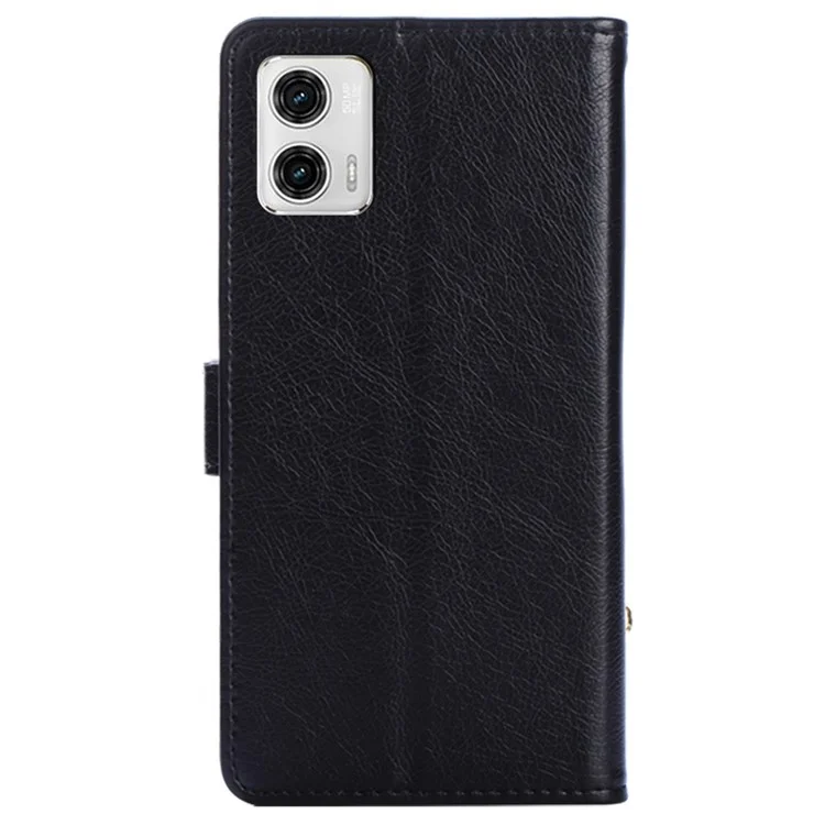 For Motorola Moto G73 5G Zipper Pocket Leather Phone Case Wallet Stand Phone Cover with Strap - Black