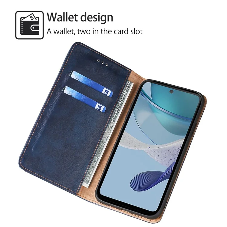 For Motorola Moto G73 5G PU Leather Wallet Phone Case Magnetic Auto-closing Stand Cover - Blue