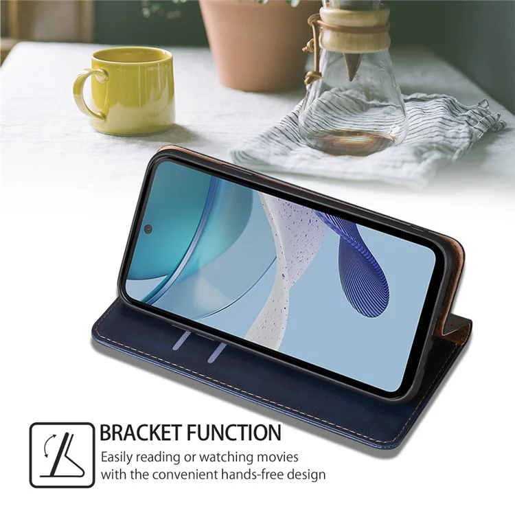For Motorola Moto G73 5G PU Leather Wallet Phone Case Magnetic Auto-closing Stand Cover - Blue