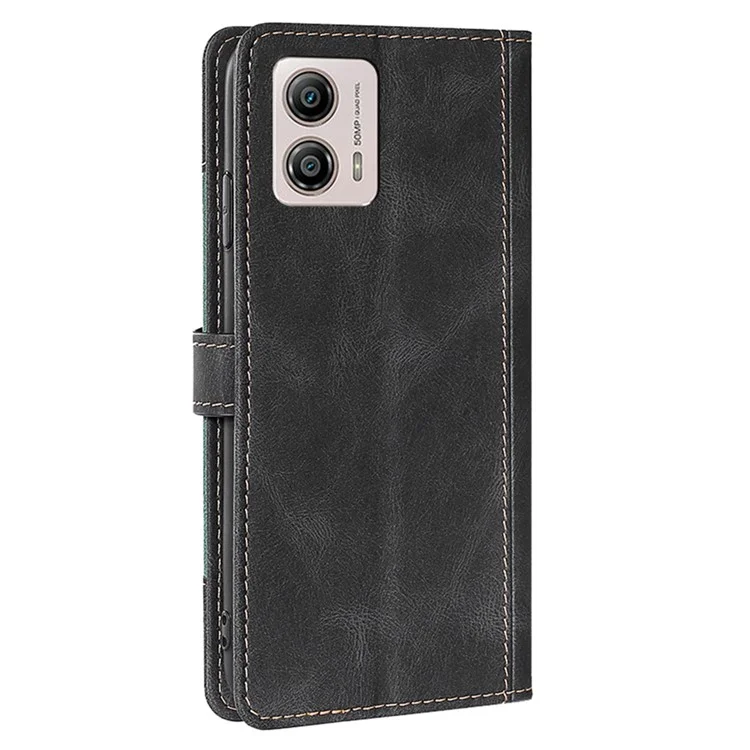 Für Motorola Moto G53 5G / G13 4G / G23 4G Strohhut Telefonhülle Skin-touch PU-Leder Standfunktion Brieftaschencase - Schwarz