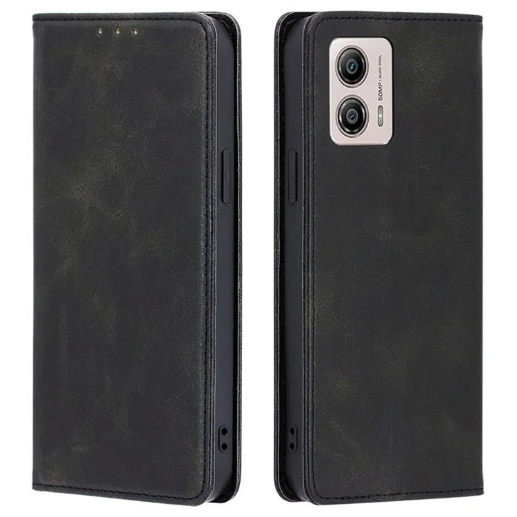 Für Motorola Moto G53 5G / G13 4G / G23 4G Leder-Geldbörsen-Ständer-Handyhülle, Kalbsoptik, magnetischer Verschluss, Sturzsicher - Schwarz