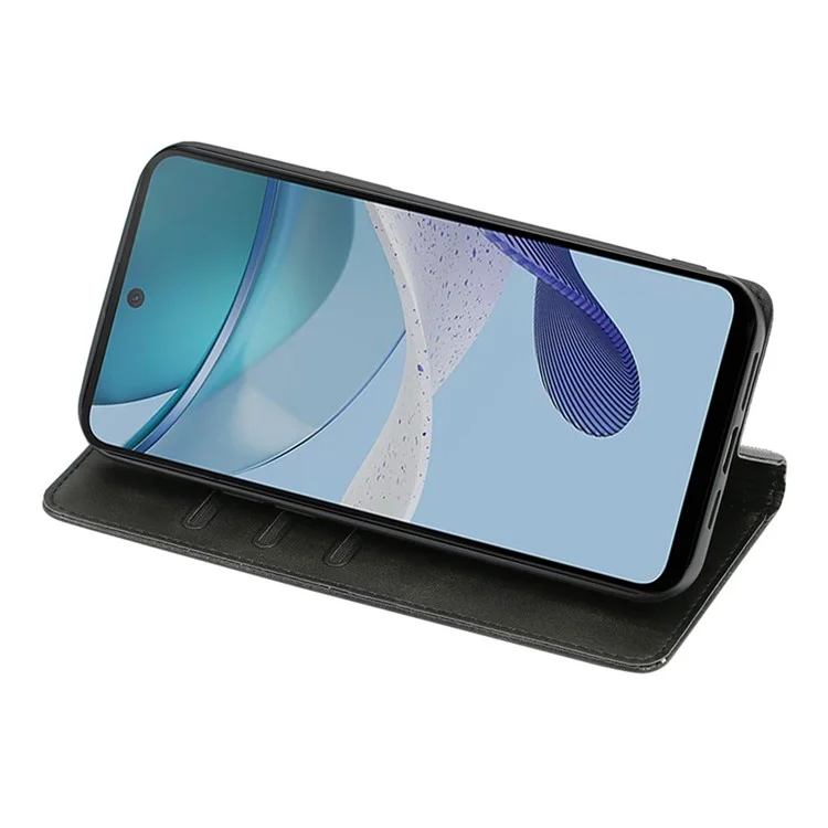Für Motorola Moto G53 5G / G13 4G / G23 4G Leder-Geldbörsen-Ständer-Handyhülle, Kalbsoptik, magnetischer Verschluss, Sturzsicher - Schwarz