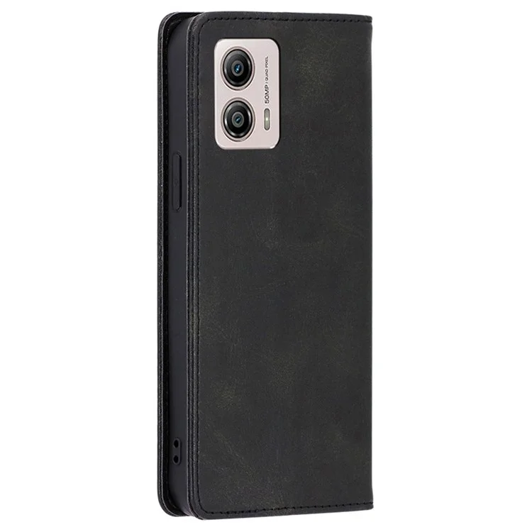 Für Motorola Moto G53 5G / G13 4G / G23 4G Leder-Geldbörsen-Ständer-Handyhülle, Kalbsoptik, magnetischer Verschluss, Sturzsicher - Schwarz