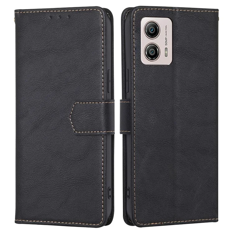 Для Motorola Moto G53 5G / G13 4G / G23 4G RFID Blocking Cowhide Texture Phone Case PU Leather Wallet Stand Cover - Black