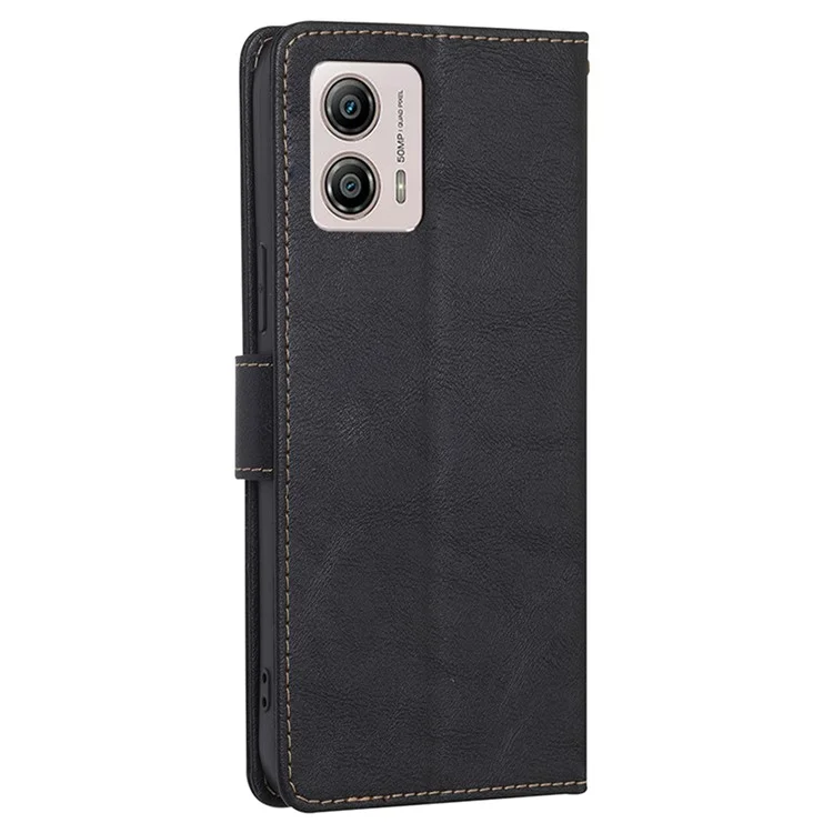 Для Motorola Moto G53 5G / G13 4G / G23 4G RFID Blocking Cowhide Texture Phone Case PU Leather Wallet Stand Cover - Black