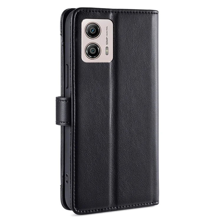 Funda de cuero para Motorola Moto G53 5G / G23 4G / G13 4G con ranuras para tarjetas, bolsillo con cremallera y soporte - Negro